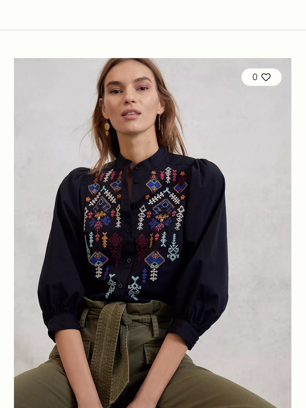 Pilcro Jodie Anthropologie Black Embroidered Puff-Sleeve Popover